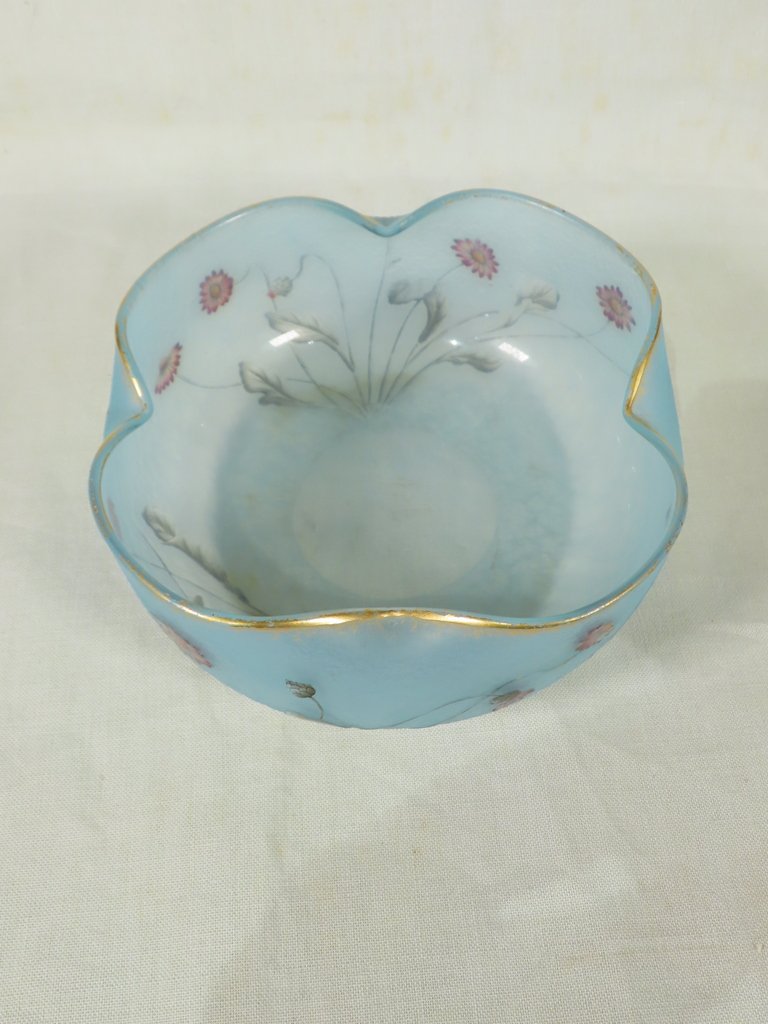 DAUM COUPE AUX FLEURETTES SUR FOND BLEU GIVRE Epoque vers 1900 -photo-5