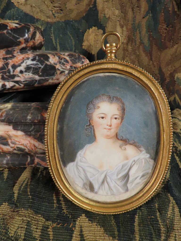 MINIATURE GOUACHE PORTRAIT D’UNE JEUNE FEMME Epoque XVIII ème -photo-3