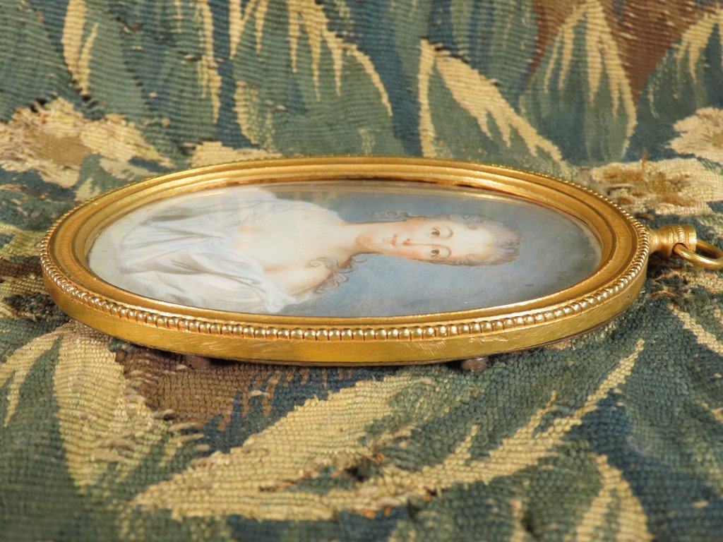 MINIATURE GOUACHE PORTRAIT D’UNE JEUNE FEMME Epoque XVIII ème -photo-7