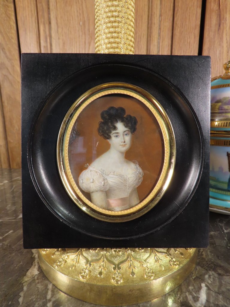 PORTRAIT EN MINIATURE MADAME HALES DE BEAULAINCOURT PAR AIMEE THIBAULT Epoque Restauration -photo-2