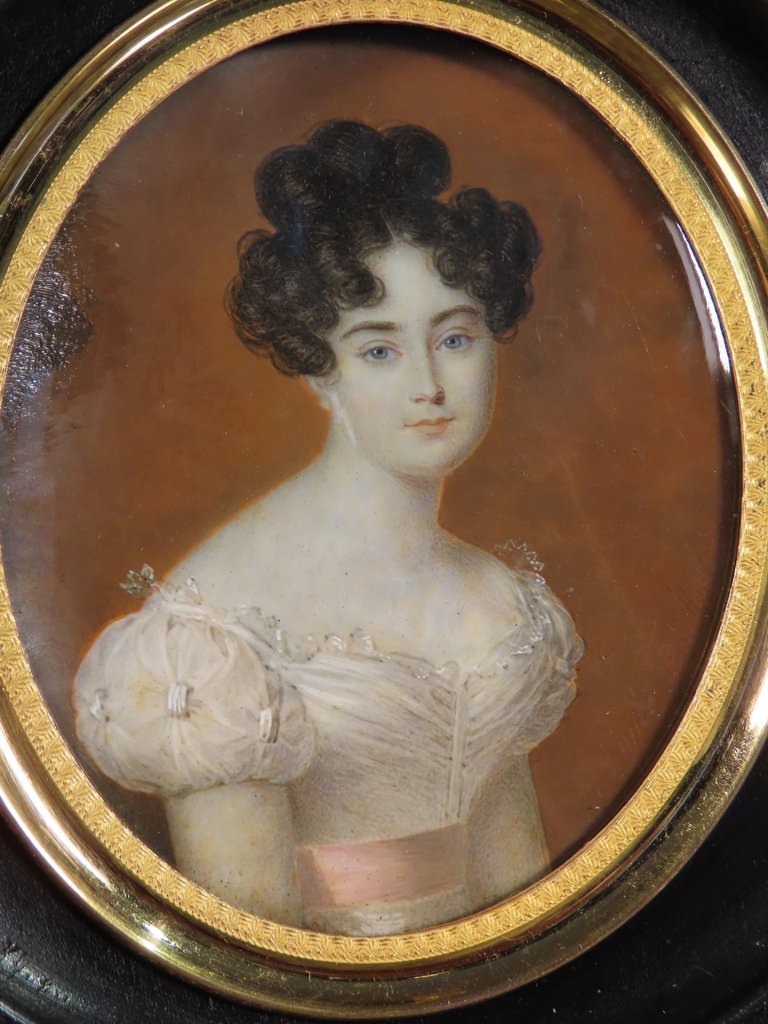 PORTRAIT EN MINIATURE MADAME HALES DE BEAULAINCOURT PAR AIMEE THIBAULT Epoque Restauration -photo-3
