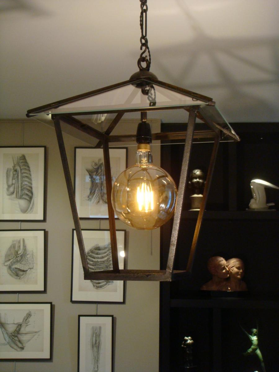 Wrought Iron Vestibule Lantern - Early 20th Century-photo-2