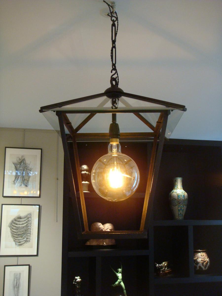 Wrought Iron Vestibule Lantern - Early 20th Century-photo-3