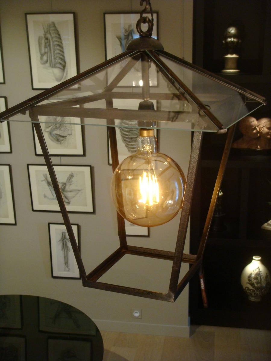 Wrought Iron Vestibule Lantern - Early 20th Century-photo-1