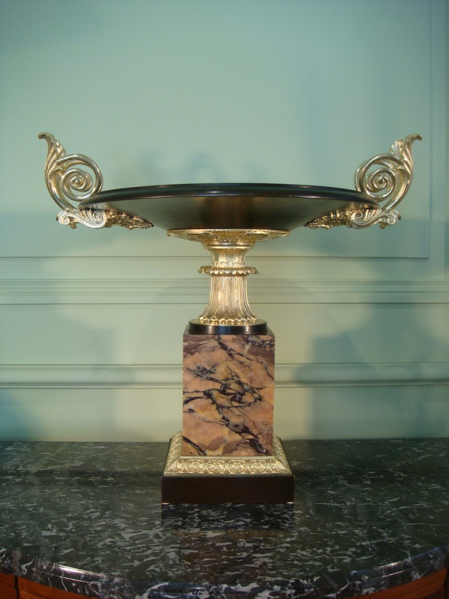 Large Cup Center Table Marble And Gilt Bronze-photo-3