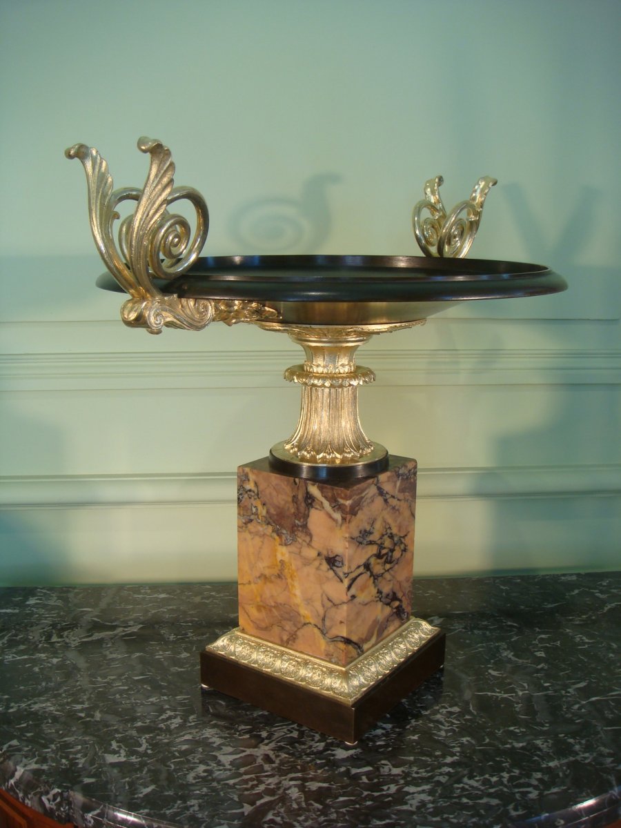 Large Cup Center Table Marble And Gilt Bronze-photo-4