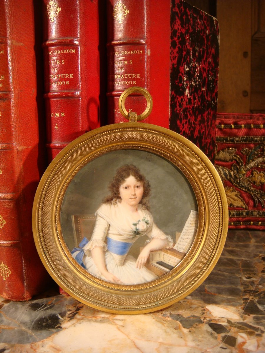 Arlaud Miniature Jeune Femme Au Clavecin - Epoque Empire -photo-2
