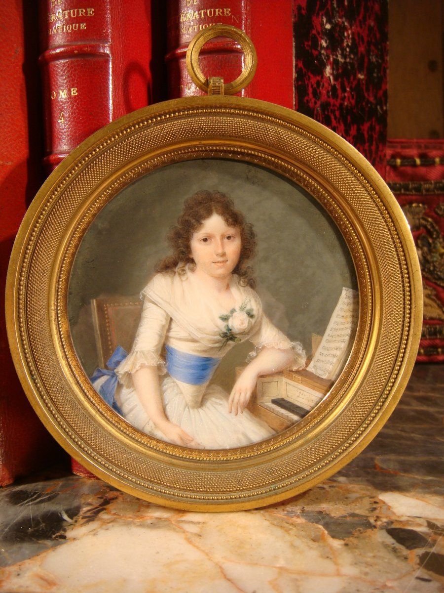 Arlaud Miniature Jeune Femme Au Clavecin - Epoque Empire 