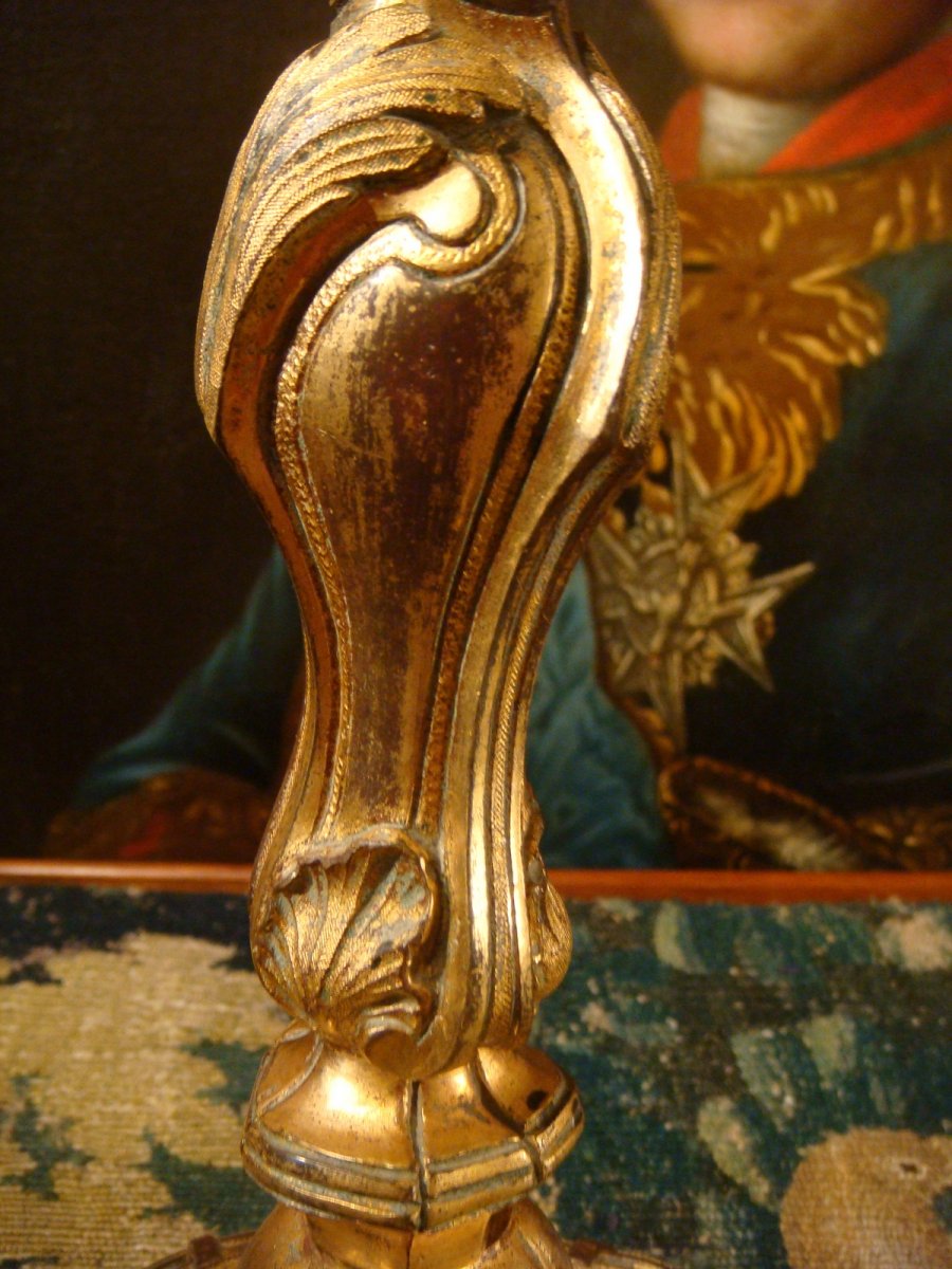 Paire De Flambeaux Louis XV En Bronze Doré - Epoque XVIII ème-photo-3