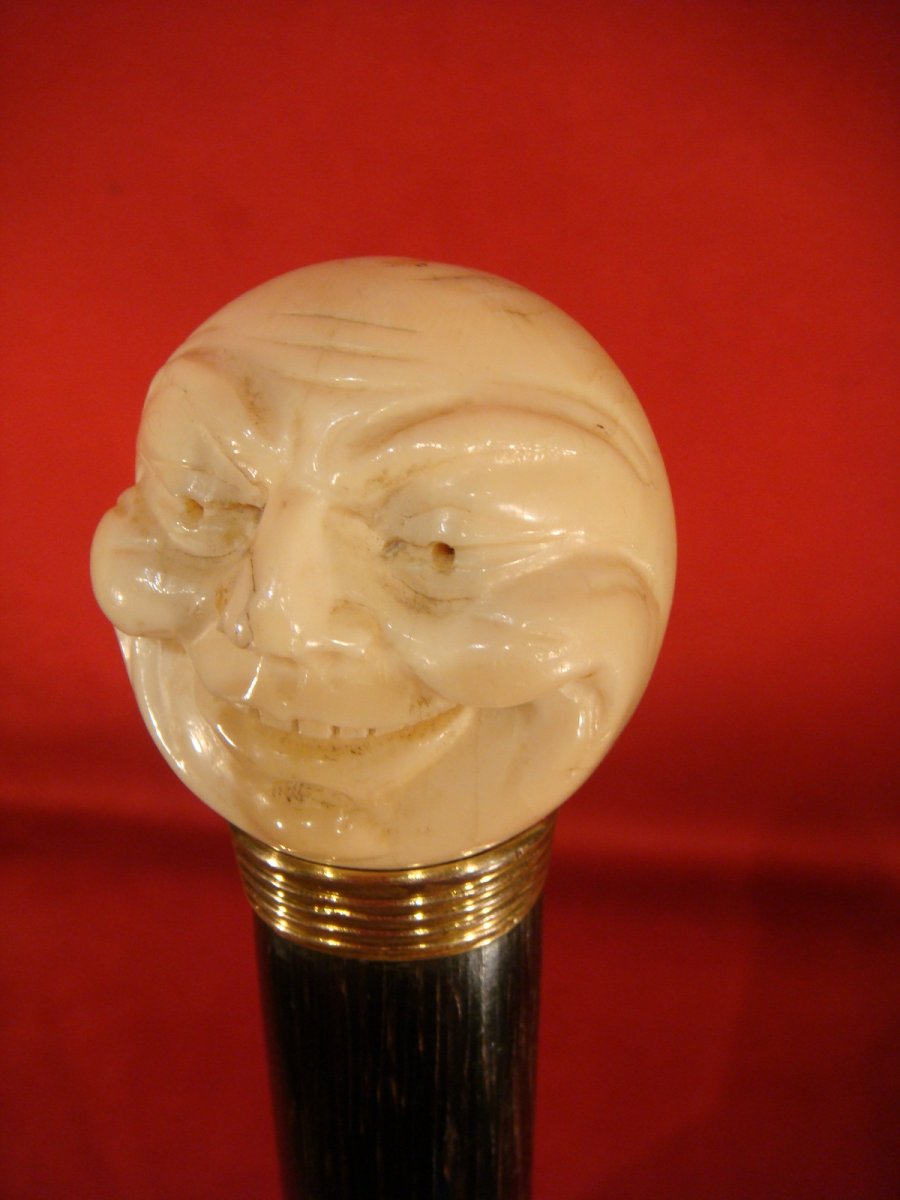 Pommel Head Of Smiling Moon Head - Epoque Late Nineteenth-photo-1