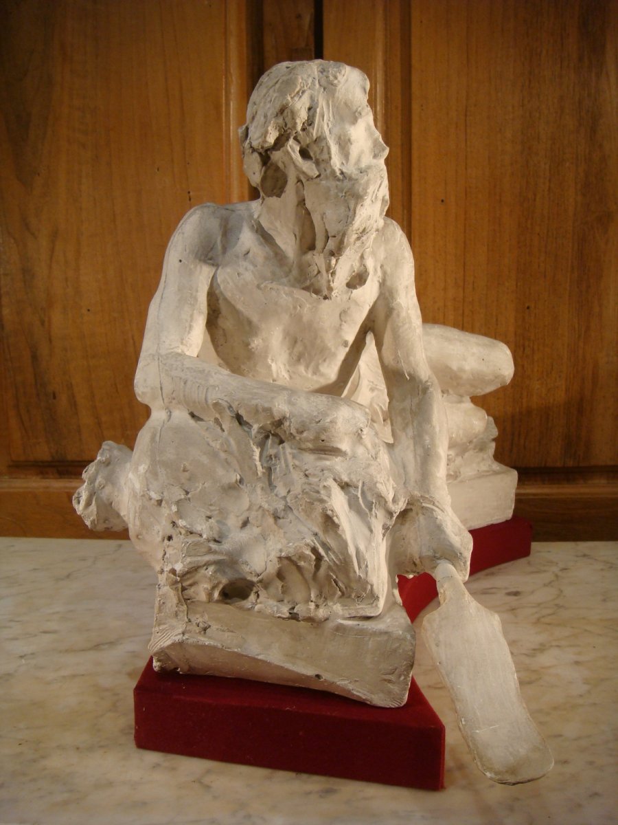 Sculpture Platre d'Atelier - Allegorie d'Un Fleuve -photo-1