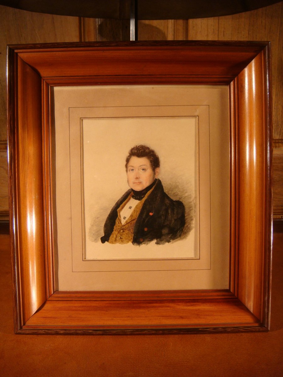 Portrait Homme Aquarelle De V. De Montford - Epoque Restauration-photo-2