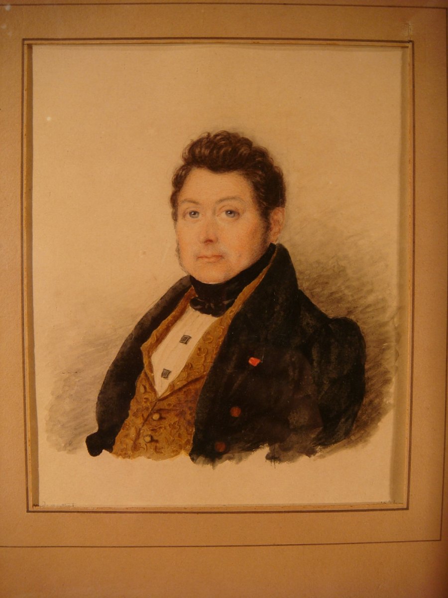 Portrait Homme Aquarelle De V. De Montford - Epoque Restauration-photo-4