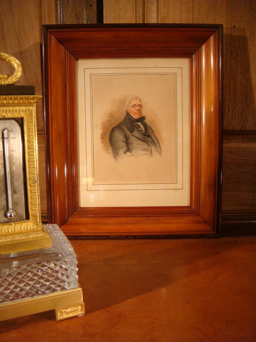 Portrait Aquarelle Homme De V. De Montford 