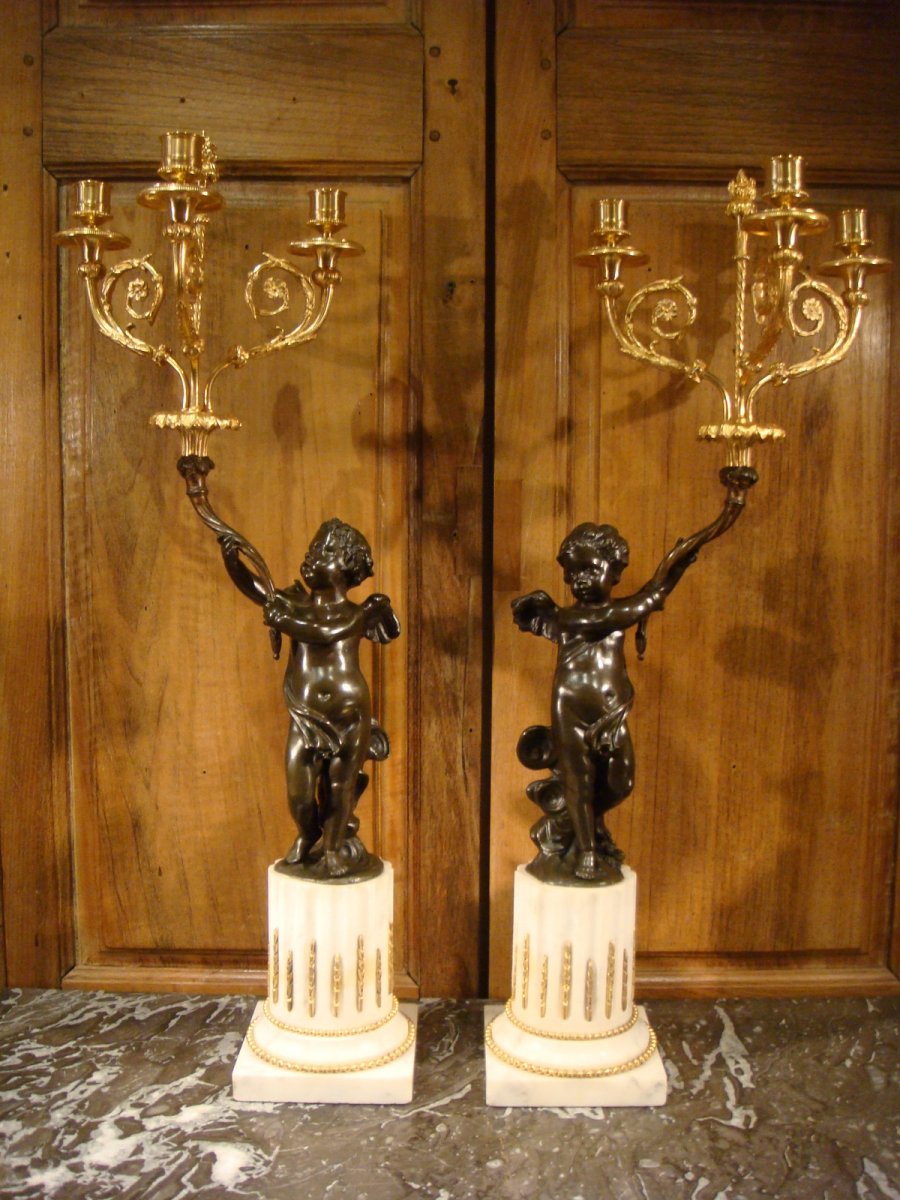 Pair Of Candelabra Amours Louis XVI Style-photo-2