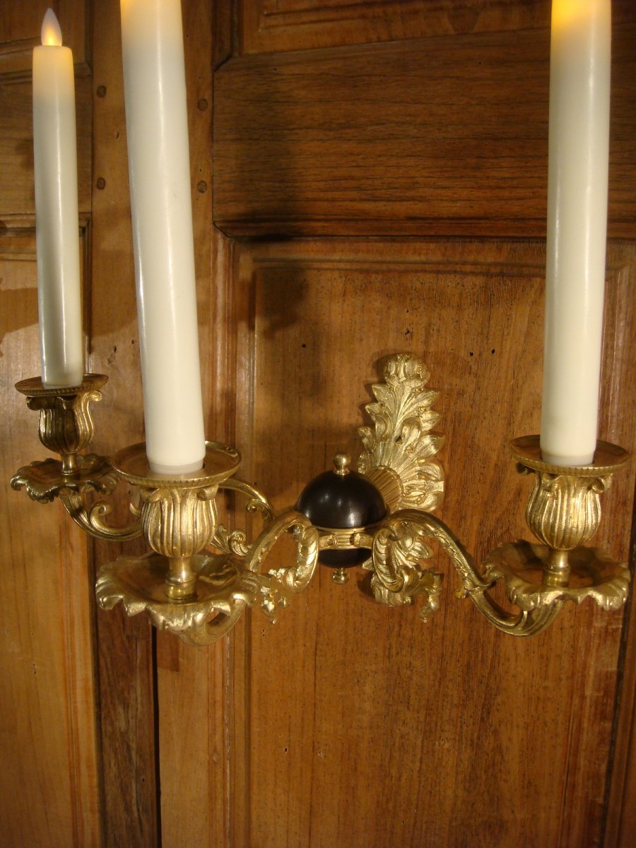 Pair Of Gilt Bronze And Sphere Sconces - Louis Philippe Period-photo-4