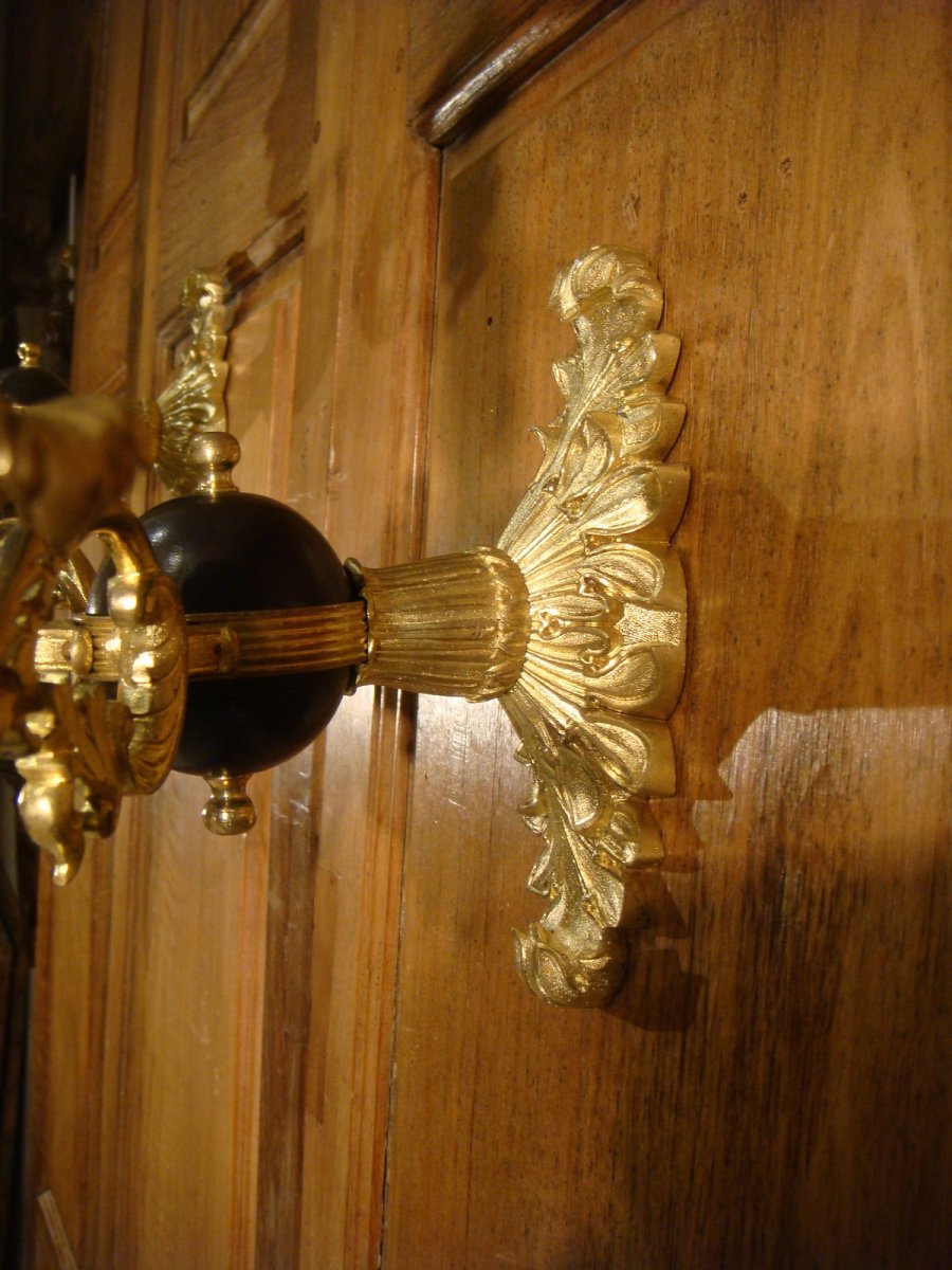 Pair Of Gilt Bronze And Sphere Sconces - Louis Philippe Period-photo-5