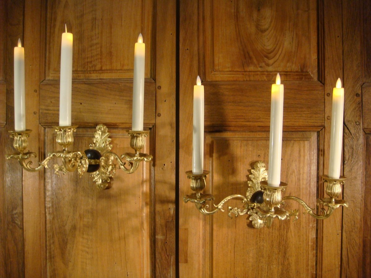 Pair Of Gilt Bronze And Sphere Sconces - Louis Philippe Period-photo-7