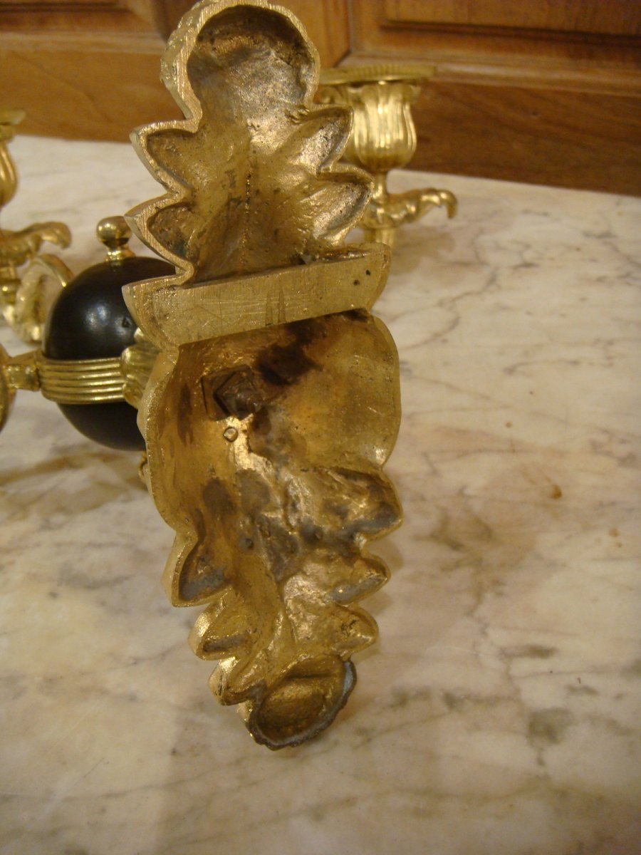 Pair Of Gilt Bronze And Sphere Sconces - Louis Philippe Period-photo-8