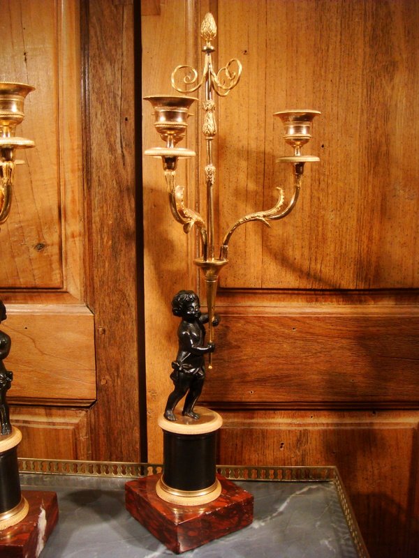 Paire De Petits Candélabres Aux Amours - Epoque Directoire -photo-3