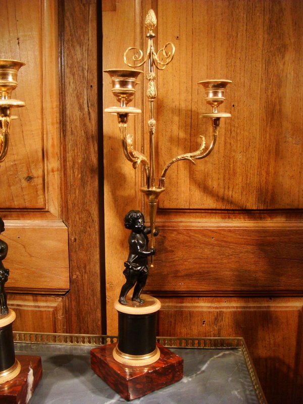 Pair Of Small Candelabras In Love - Directoire Period-photo-3