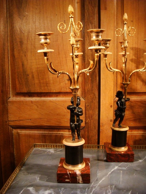 Paire De Petits Candélabres Aux Amours - Epoque Directoire -photo-7