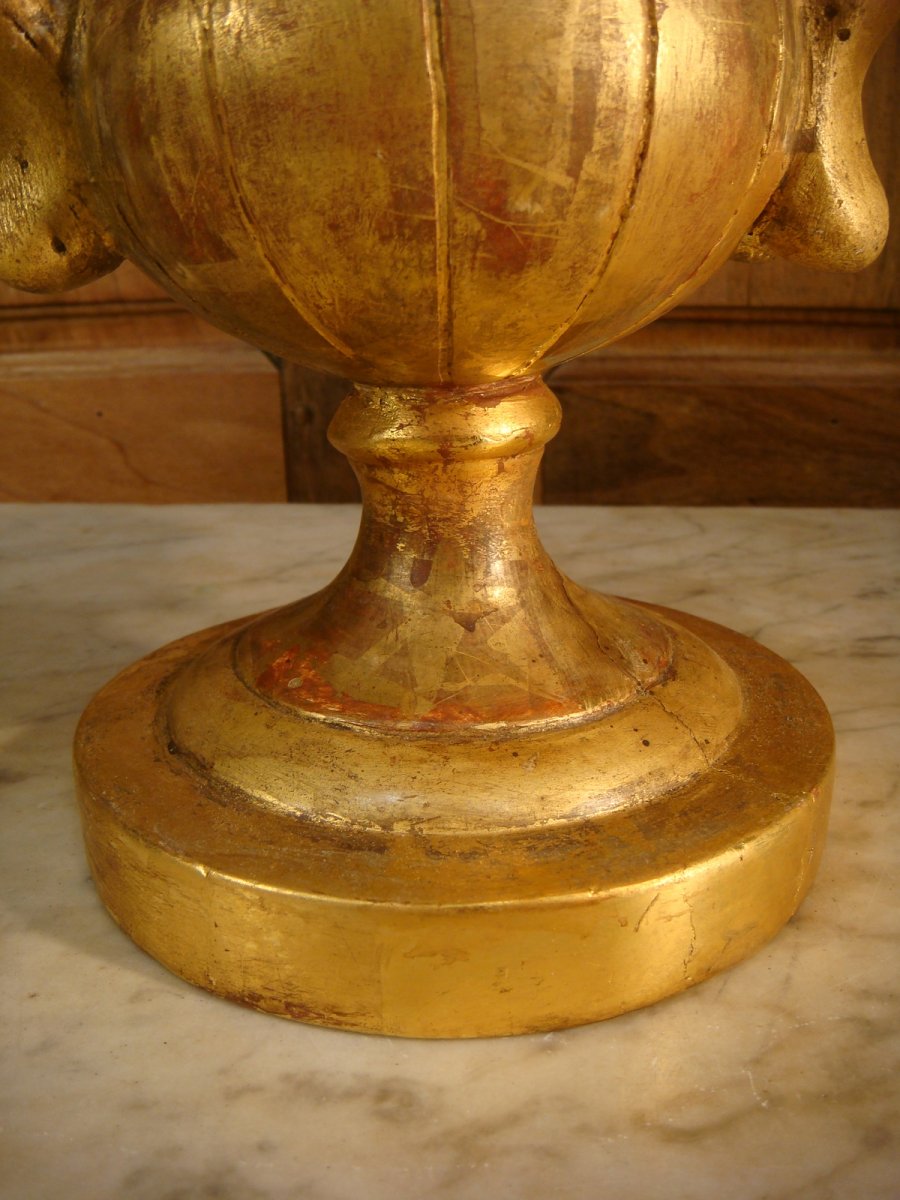 Vase Couvert Médicis En Bois Doré - Epoque Restauration-photo-1