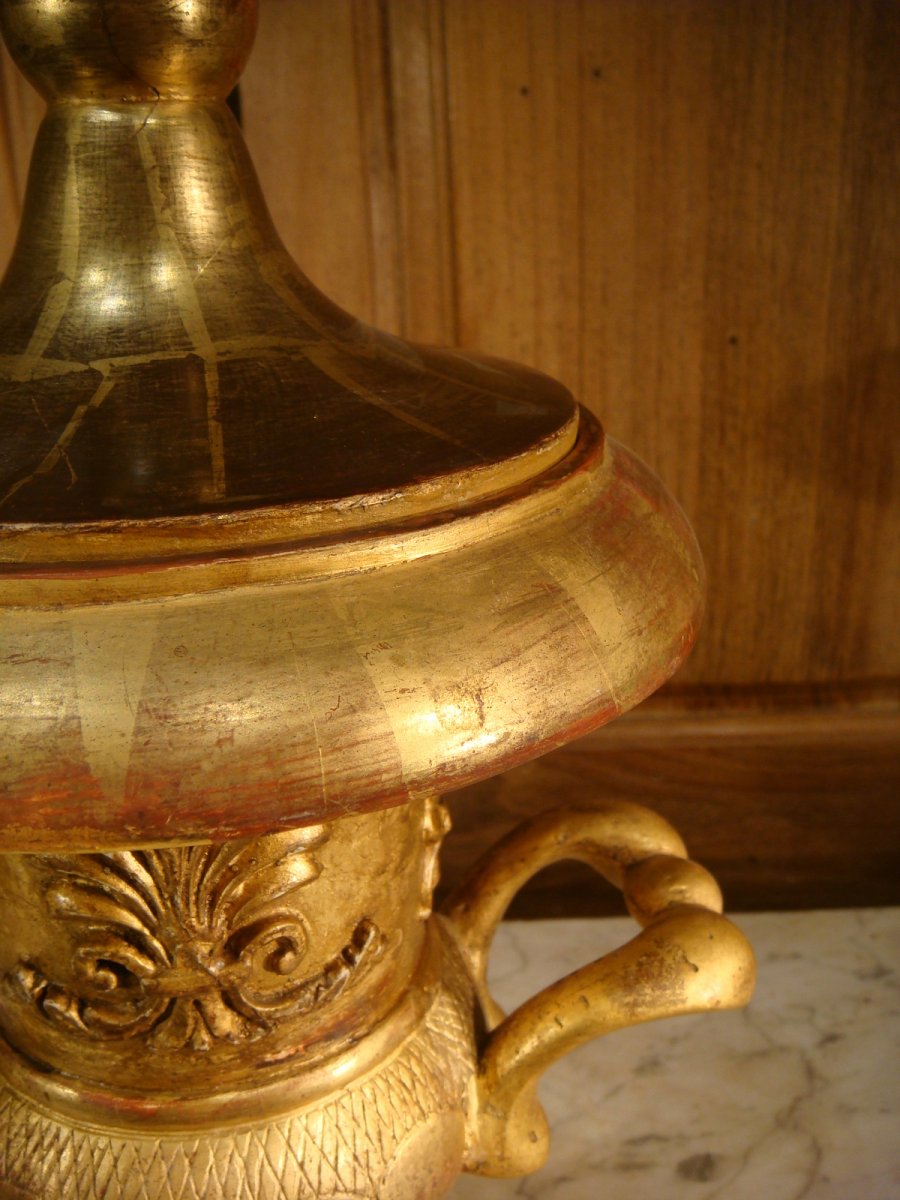 Vase Couvert Médicis En Bois Doré - Epoque Restauration-photo-3