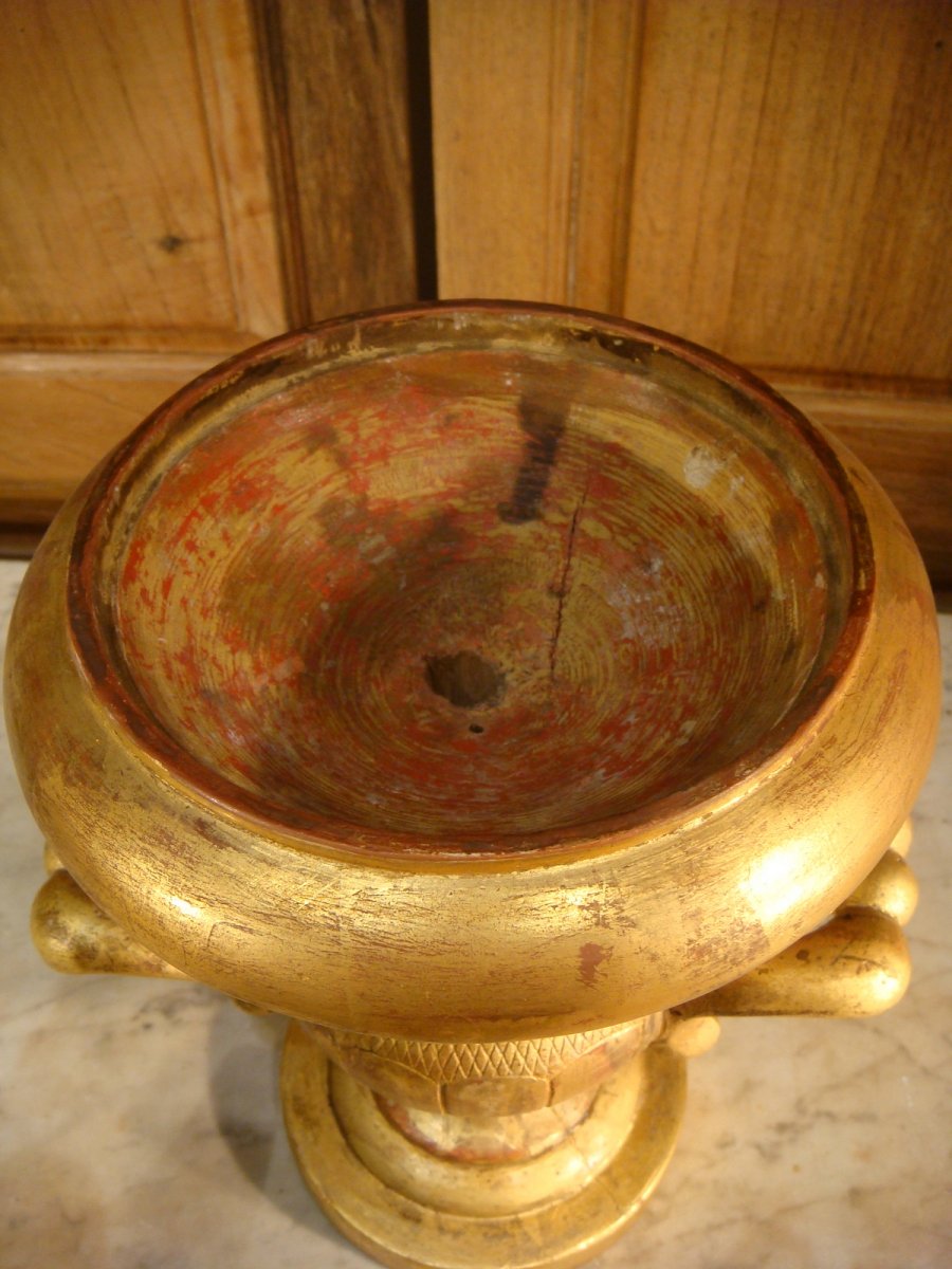 Vase Couvert Médicis En Bois Doré - Epoque Restauration-photo-5