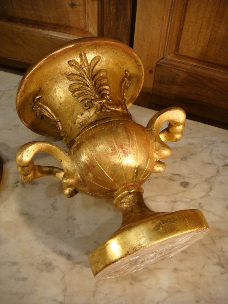Vase Couvert Médicis En Bois Doré - Epoque Restauration-photo-7