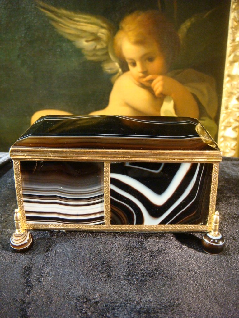 Box Rectangular Agate And Brass Gold Epoque XIX -photo-1