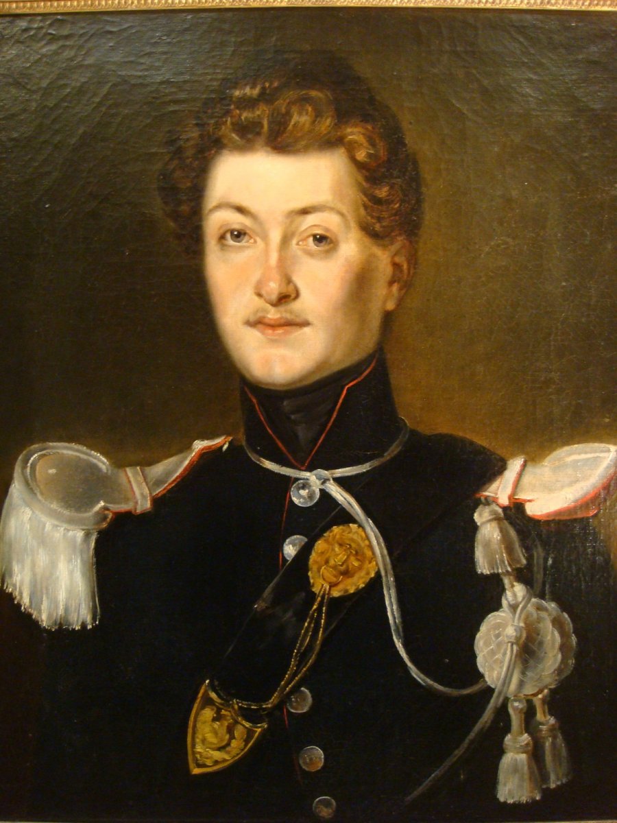 Tableu Portrait Militaire Officier - Epoque Louis Philippe -photo-4