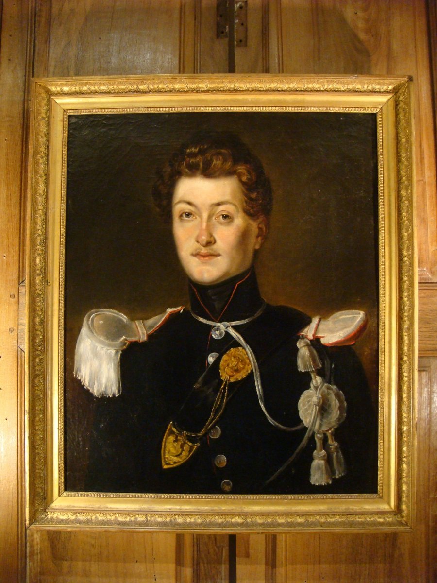 Tableu Portrait Militaire Officier - Epoque Louis Philippe 