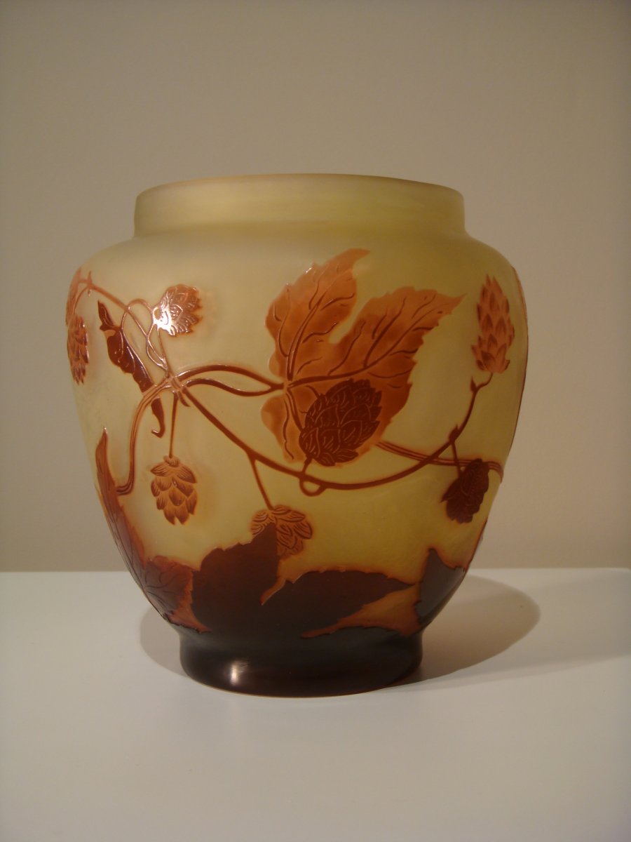 Emile Gallé Vase Aux Fleurs De Houblon - Epoque Art Nouveau 