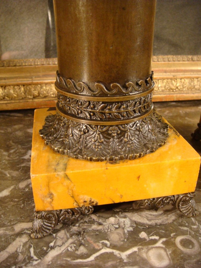 Pair Of Bronze And Marble Cassolette - Restoration Period-photo-4