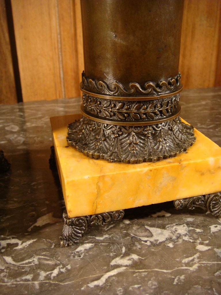 Pair Of Bronze And Marble Cassolette - Restoration Period-photo-4