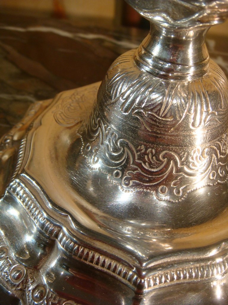 Pair Of Armored Sterling Silver Candlesticks-photo-1