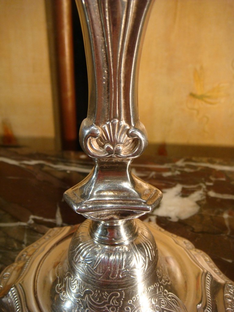 Pair Of Armored Sterling Silver Candlesticks-photo-2