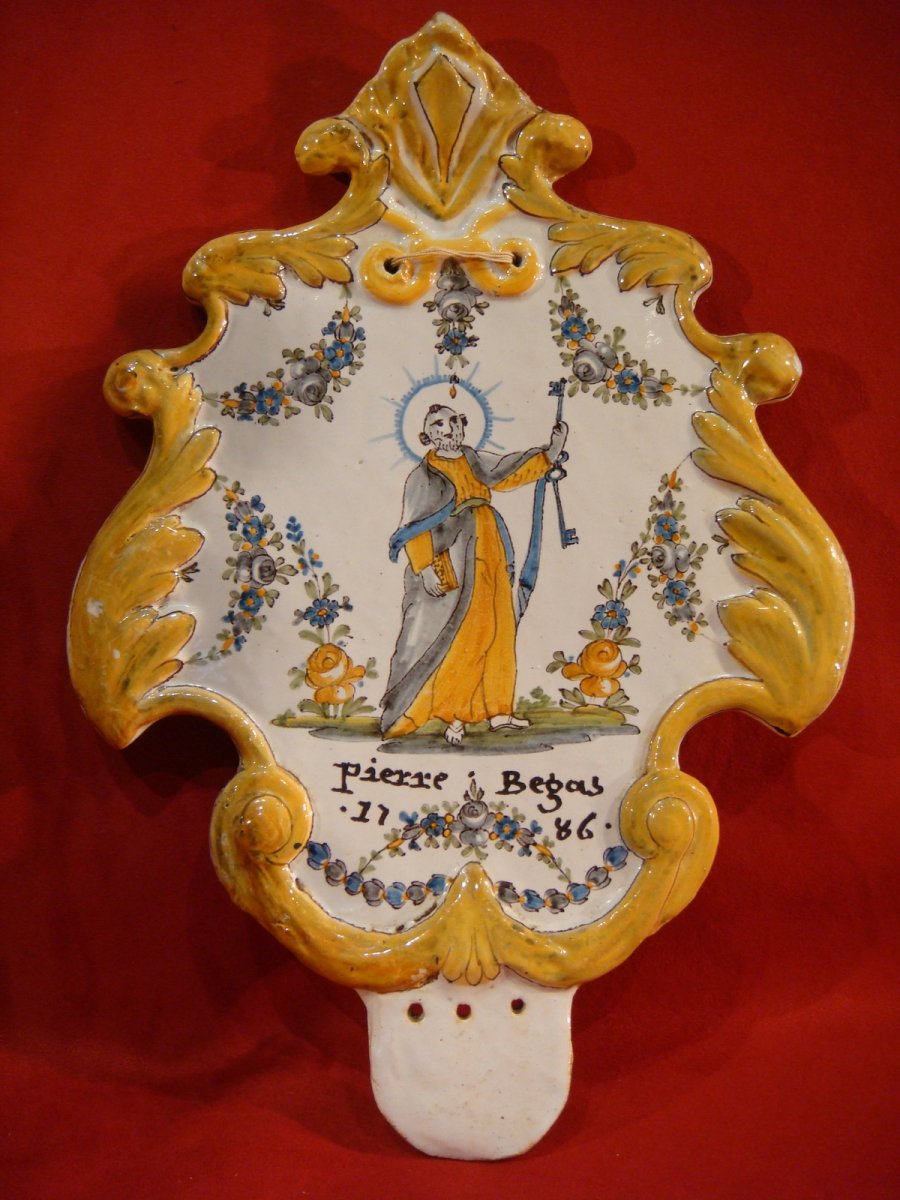 Large Patronymic Benitier Plate - Nevers Epoque XVIIIth Century-photo-2