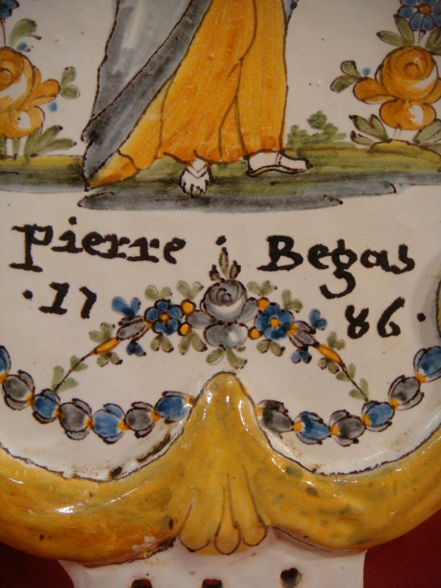 Large Patronymic Benitier Plate - Nevers Epoque XVIIIth Century-photo-3