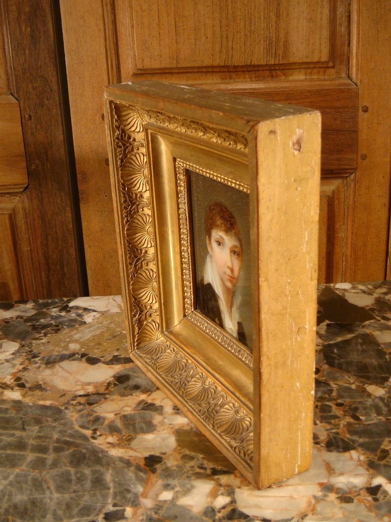 Portrait d'Un Jeune Homme Fixé Sous Verre - Epoque Empire -photo-7