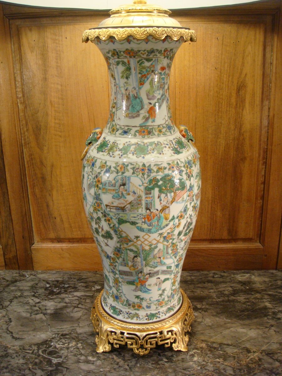 Important Vase Lampe En Porcelaine Et Bronze Doré - Chine -photo-2