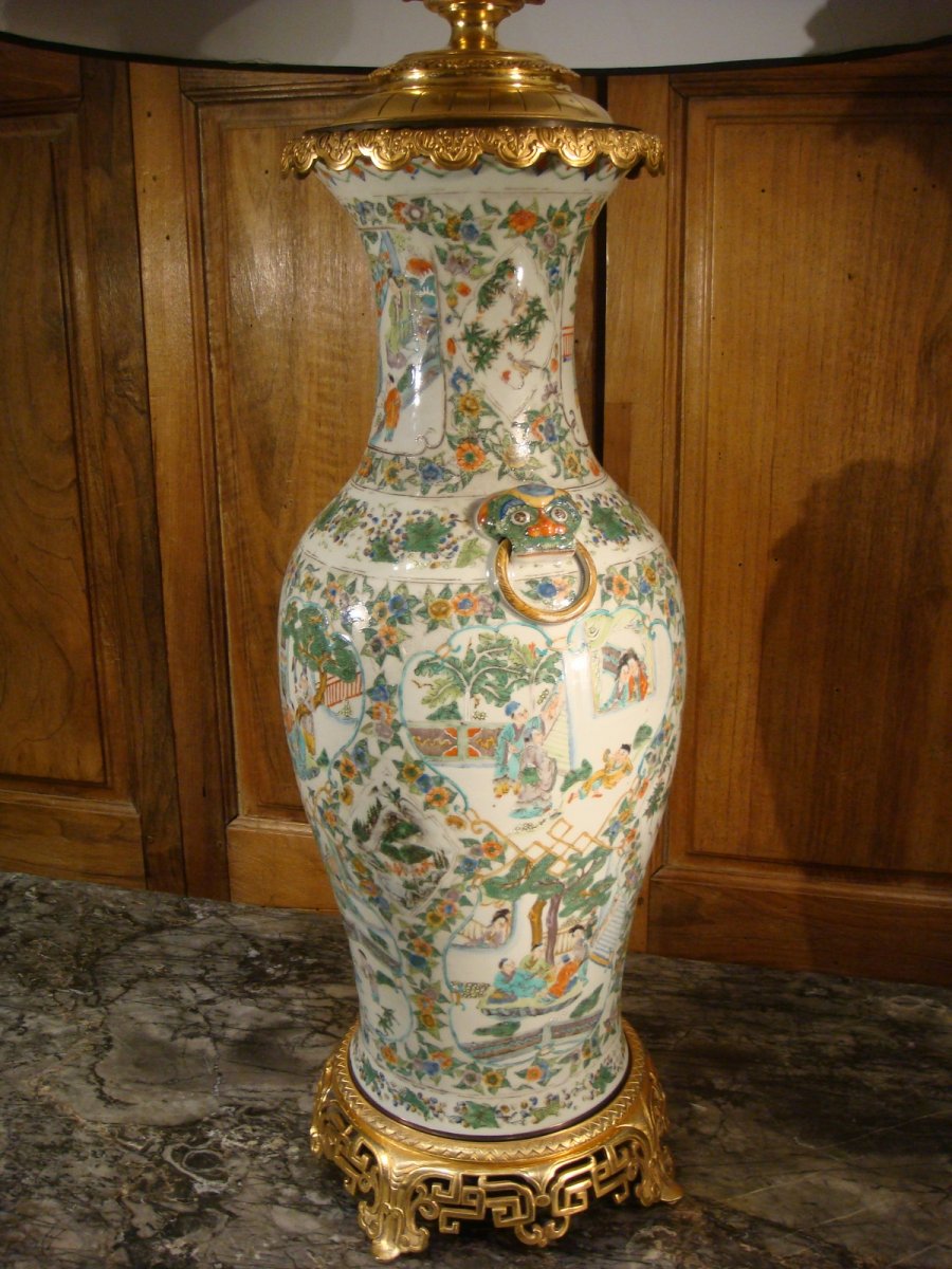 Important Porcelain And Gilt Bronze Lamp Vase - China-photo-4