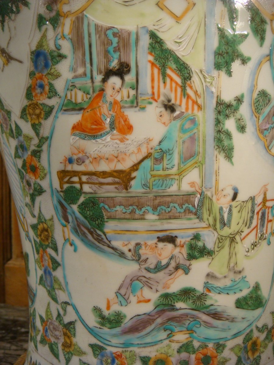 Important Vase Lampe En Porcelaine Et Bronze Doré - Chine -photo-3
