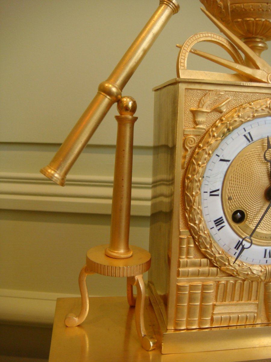 Allegory Of Sciences Pendulum In Gold Bronze Restoration Period-photo-3