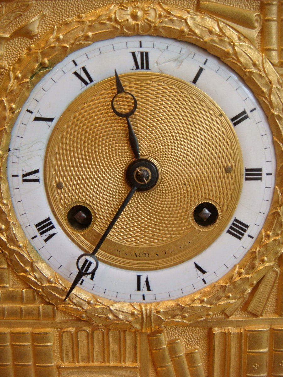 Allegory Of Sciences Pendulum In Gold Bronze Restoration Period-photo-4