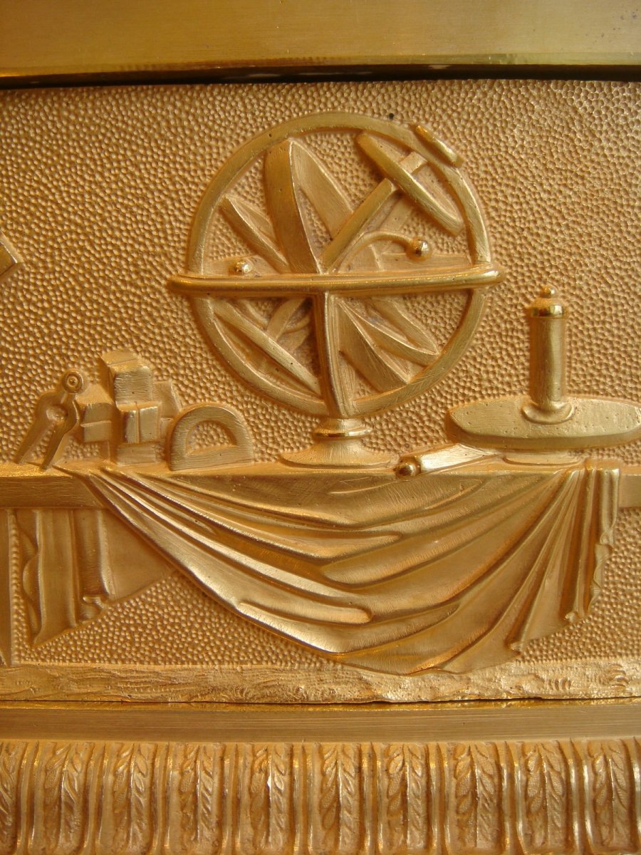 Allegory Of Sciences Pendulum In Gold Bronze Restoration Period-photo-6