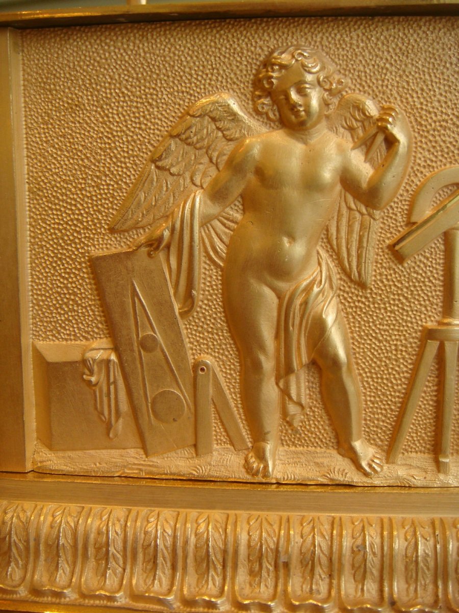 Allegory Of Sciences Pendulum In Gold Bronze Restoration Period-photo-7