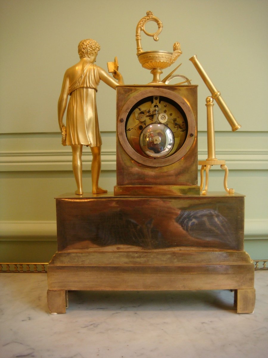 Allegory Of Sciences Pendulum In Gold Bronze Restoration Period-photo-8