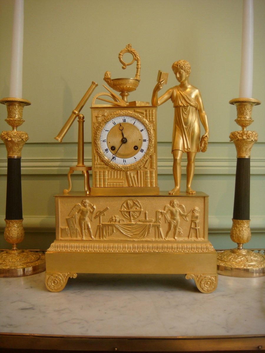 Allegory Of Sciences Pendulum In Gold Bronze Restoration Period